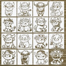 Highland Cow Stencils for Painting - 15 Pcs Animal Wood Burning highland cow