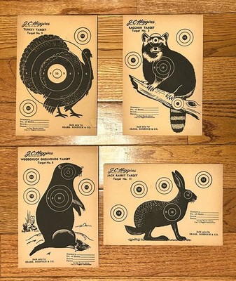 1960 s Original J.C. Higgins Sears Roebuck 4 Unique Paper Practice Targets (T36)