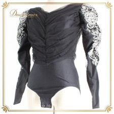 Chacott Ballroom Dance Leotard Long Sleeve White Gray M Costumes Lesson Wear