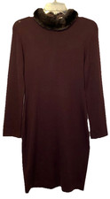 David Warren New York Vintage Maroon Sweater Dress Size Small Faux Fur Collar