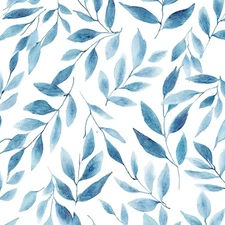 Peel and Stick Wallpaper Blue Watercolor Botanical Leaf Vinyl Contact Paper