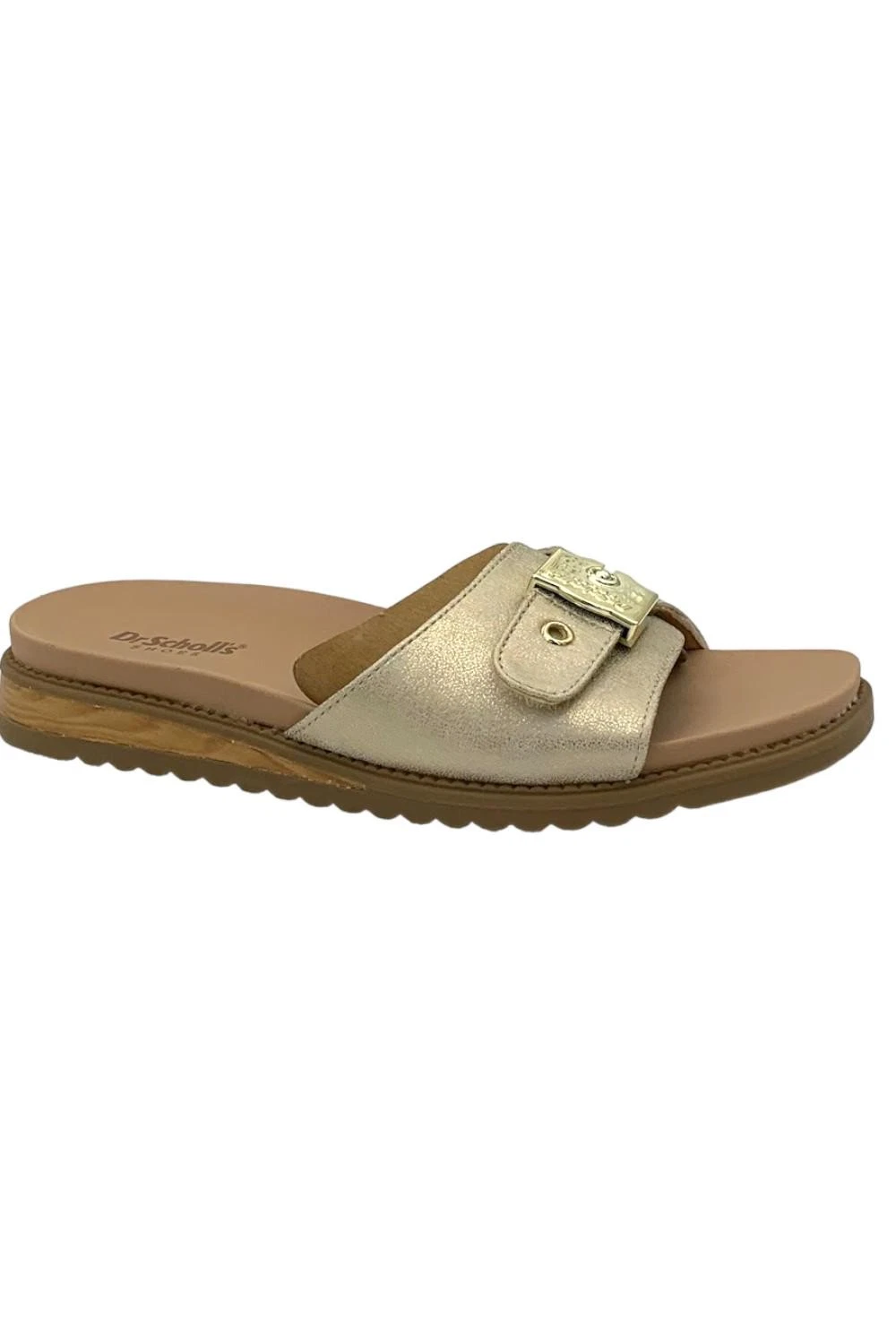 Dr. Scholl's Buckle Slide Sandals Island Icon Gold Metallic