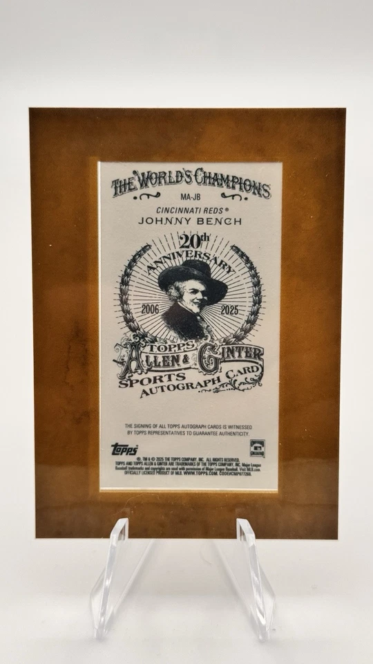 2025 Topps Allen & Ginter - Framed Mini Autographs Johnny Bench #MA-JB Red /10 - Image 2 of 2