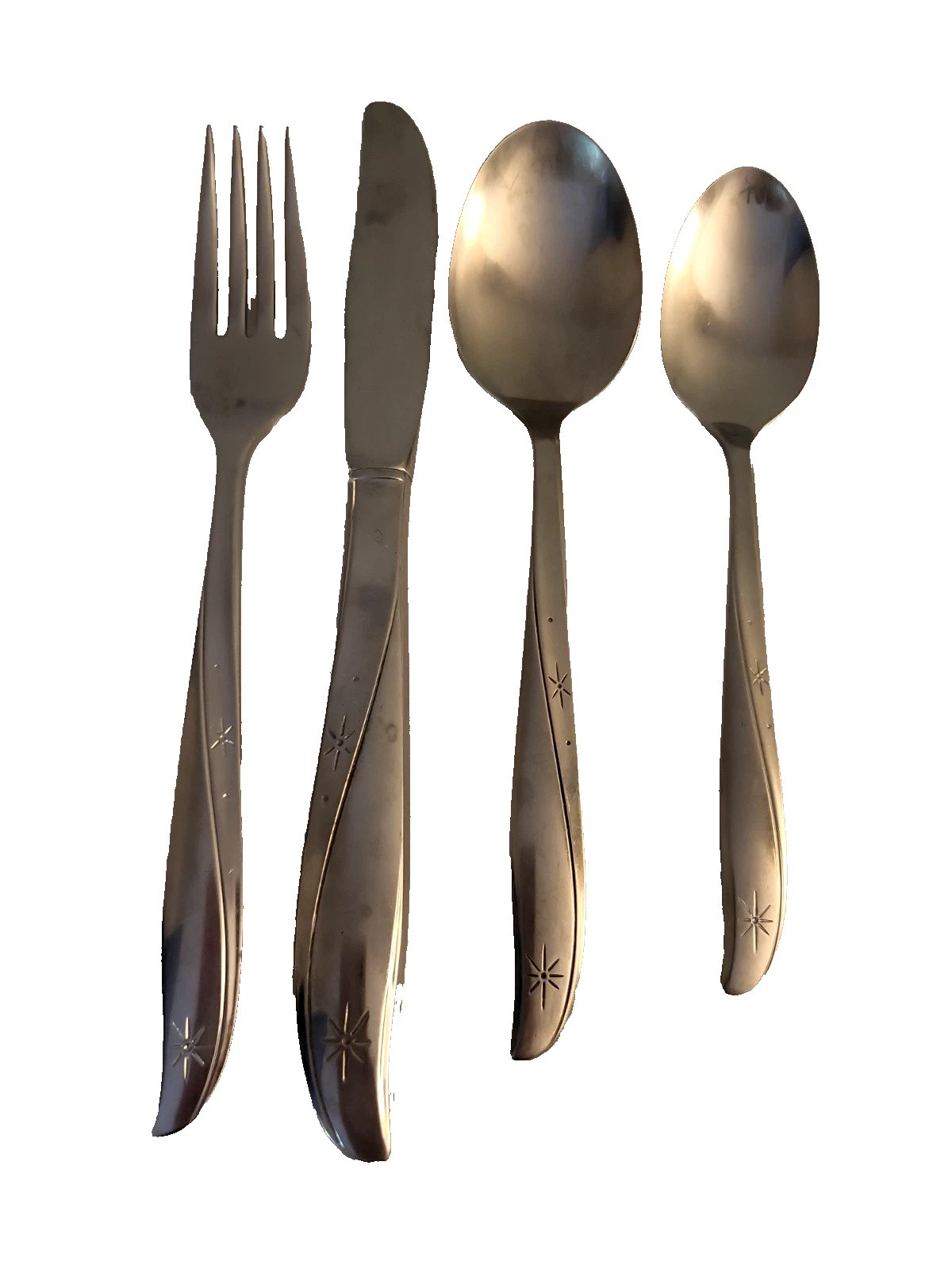 4 piece set Oneida Community Stainless Twin Star KNIFE FORK SOUP SPOON TEASPOON