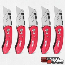 5Pack Box Cutter Folding Pocket Retractable Utility Knife Set w/ Extra Blades
