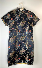 Satin Qipao Chinese Dress Small Black Floral Please Read