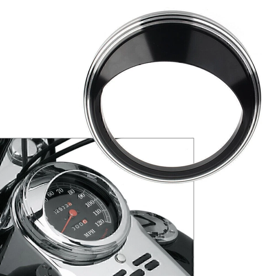 Anillo de ajuste de cubierta de bisel de calibre velocímetro visera negra de 5 pulgadas para Harley Foto 3 de 4
