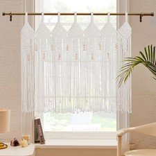 Boho Valance Macrame Curtains for Windows 31" L x 39" W Beaded Macrame Curtai...