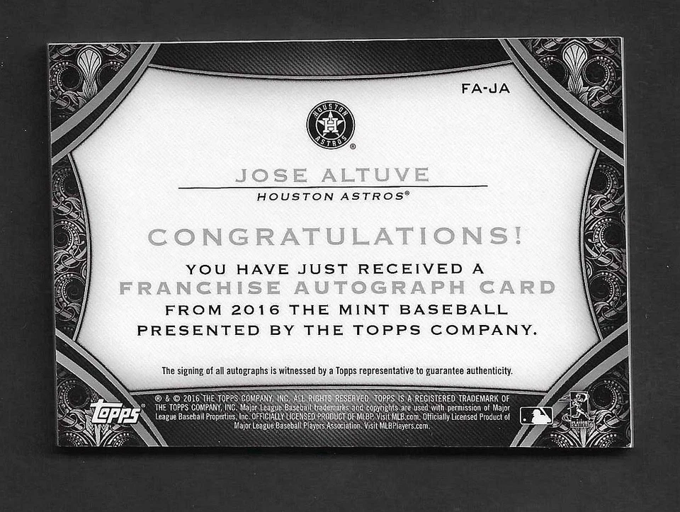 JOSE ALTUVE 2016 Topps The Mint On Card Auto /99 #FA-JA Astros RARE - Image 2 of 2