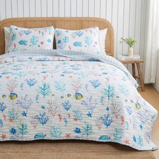 Great Bay Home Coastal Quilt Set Twin XL Nautical Microfiber Bedspread 2pc