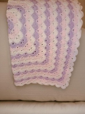  NEW HANDMADE CROCHET BABY AFGHAN WHITE, PINK LAVENDER SHELL STITCH  32x32