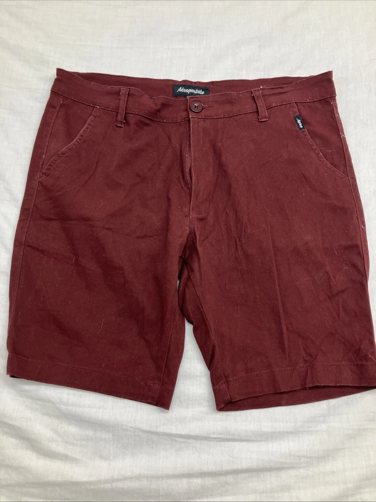 Aeropostale Mens Size 36 Maroon Linen Flat Front Chino Bermuda Shorts