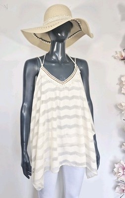 Camisole Top Trägertop BOHO Asymmetrisch Muscheln Zierperlen am Ausschnitt S M L