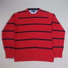 Vtg Tommy Hilfiger Crewneck Sweater Mens Large Red Striped Cotton Preppy