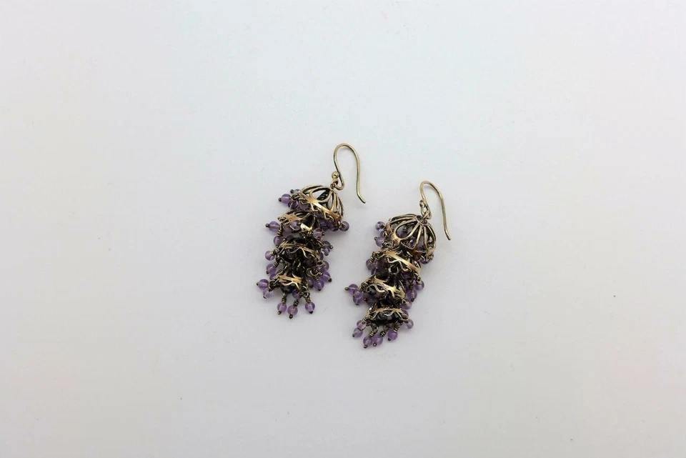 JANE DIAZ 10KT ROSE GOLD AMETHYST CHANDELIER EARRINGS - Image 2 of 4
