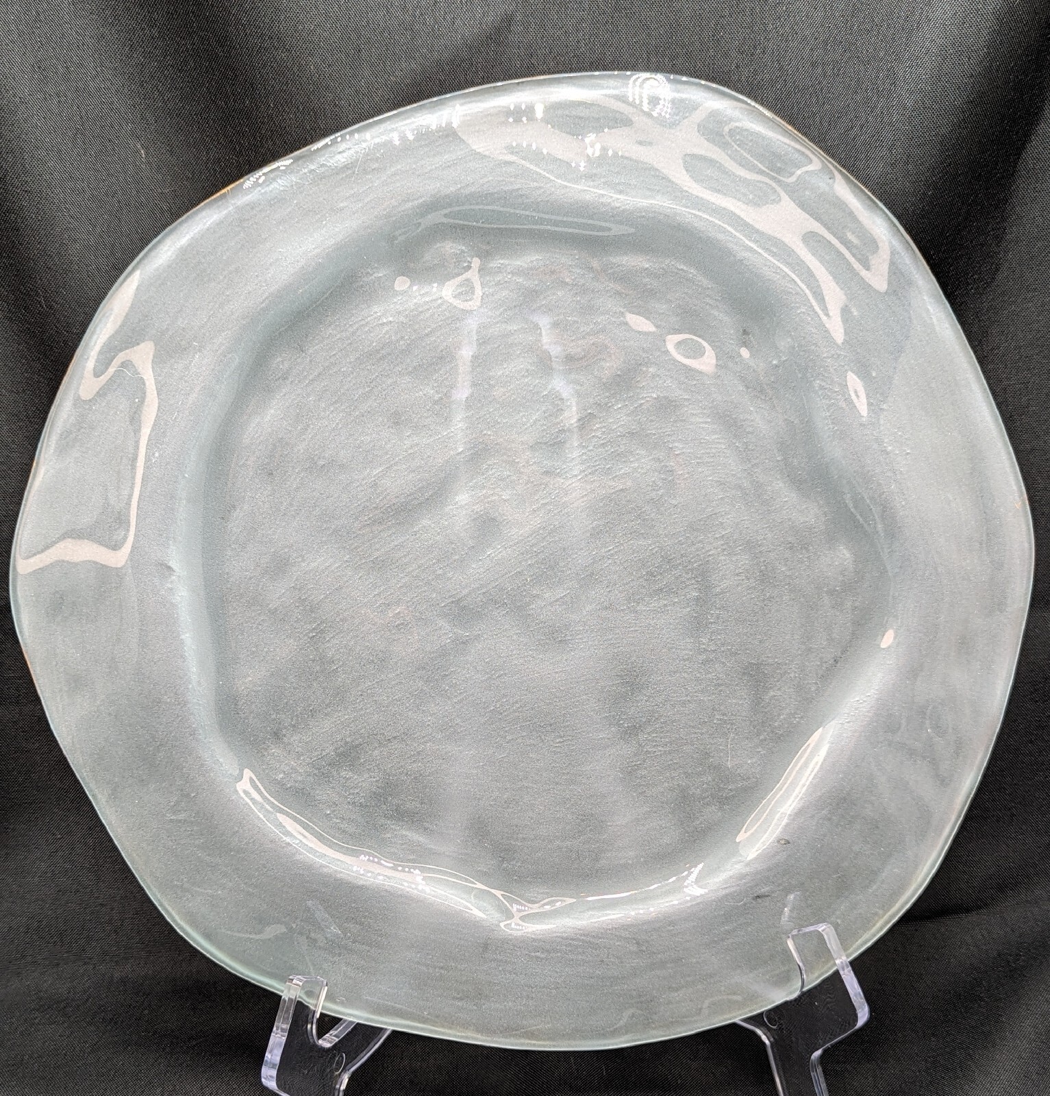 Annie Glass Frosted Freeform Platter Tray 12.5 in Gold Accent Signed Beach Ocean