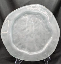 Annie Glass Frosted Freeform Platter Tray 12.5 in Gold Accent Signed Beach Ocean