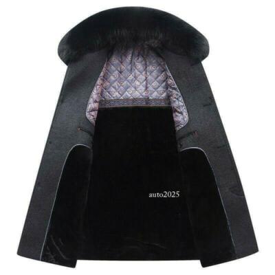 Mens Wool Blend Coat Fur Collar Jackets Peacoat Brushed Fur Lined