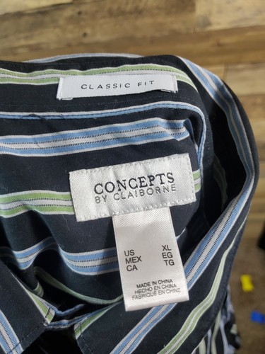 Concepts Button Up Shirt XL Men Striped Black Blue Green Chest 50" Length 30" - Picture 7 of 7
