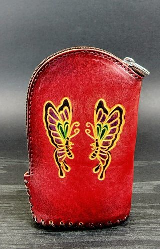 Handcrafted Leather Embossed Butterfly Wristlet Coin Credit Card Wallet - Picture 6 of 8