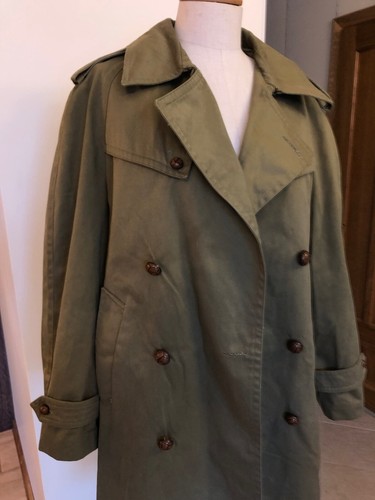 Vintage MILITARY Army trench coat khaki Cotton Pockets Long Oversized Sz M/L - Picture 4 of 14