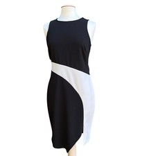 Guess Los Angeles Black White Colorblock Bodycon Sleeveless Asymetric Dress 12