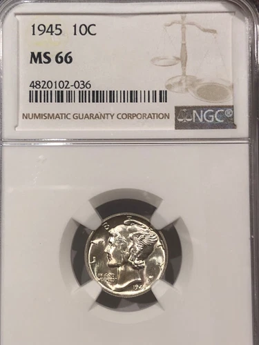 1945 Mercury Dime 10 Cents NGC MS 66