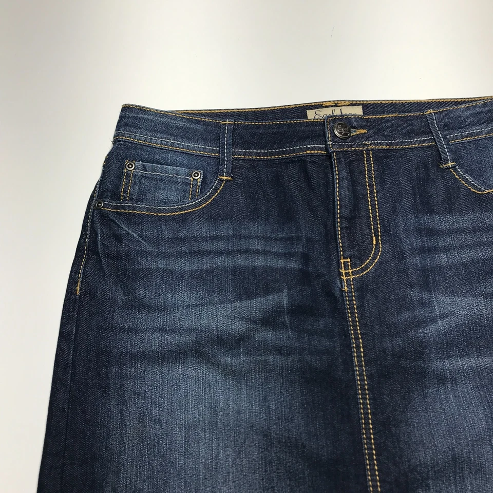 Earl Jean Skirt Womens Size 8 Stretch Denim Straight Semi-Fitted Whiskered Faded - Image 3 of 4