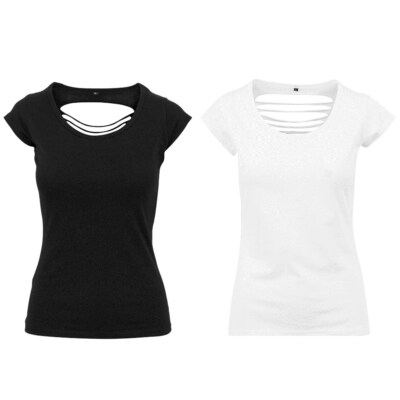Build your Brand Ladies Back Cut Tee Women T-shirt Cut Outs Rücken Schwarz/ Weiß