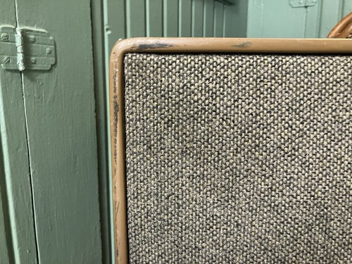 Vintage 25" Hartmann Tweed Tan Leather Suitcase with Paisley Lining Belting MCM - Picture 6 of 12