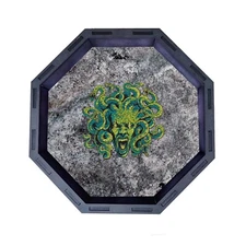 Medusa Head Octagon Wooden Dice Tray, Rolling Tray D&D Tabletop Board Games RPG