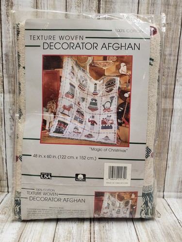 Texture Woven "Magic Of Christmas" Decorator Afghan 100% Cotton Crown Crafts