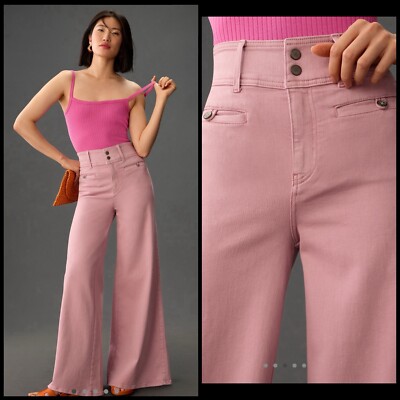 NWT Anthropologie Pilcro High-Rise Wide-Leg Trouser Jeans Size 29 Peachy  Pink | eBay