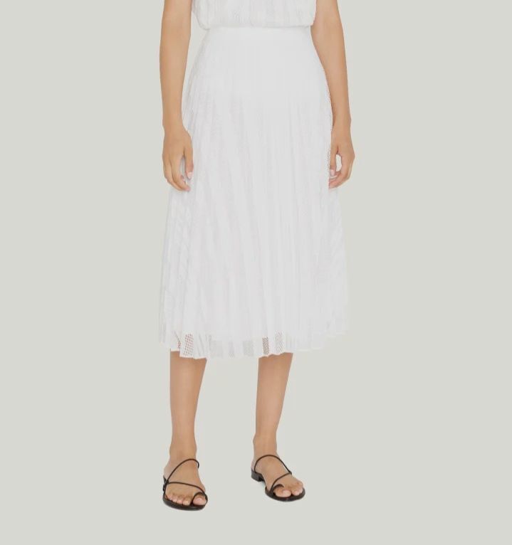 $396 Theory Women's White Lace Pleated Midi A-Line Skirt Size