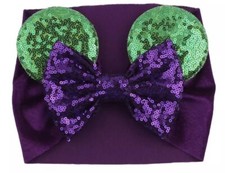 Baby Girls Sequin Headband Minnie Mouse Ears Hairband Bow Knot Turban Head wrap