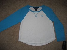 New Ralph Lauren Girl's Terry Raglan Top Delray Blue. Size 6, S 7 , L 12-14 
