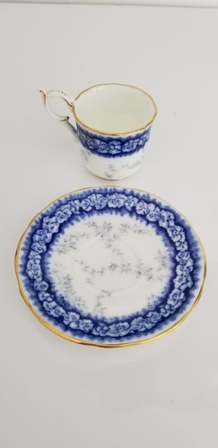 Antique Miniature COALPORT Blue & White Pansies Demitasse Cup Saucer Set - Picture 4 of 6