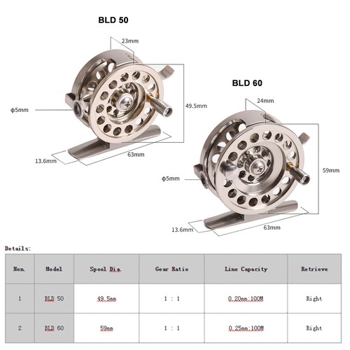 Gear ratio 1:1 Fly Fishing Reel Aluminum Alloy Fly Reel Smooth Ice Fishing Reel - Picture 2 of 25