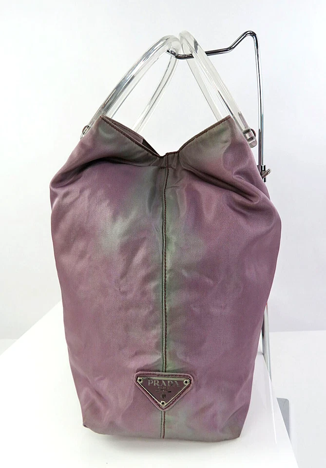 Auténtico bolso de mano PRADA púrpura de nailon y plástico transparente con asa #58731B Foto 4 de 4