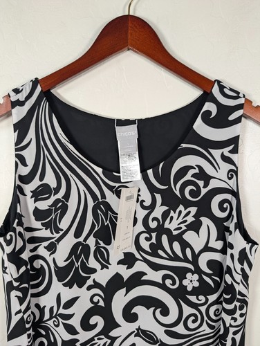 CHICO'S Tank Top Women Size 1 Reversible Scroll Print Woven Pattern Black White - Picture 6 of 10