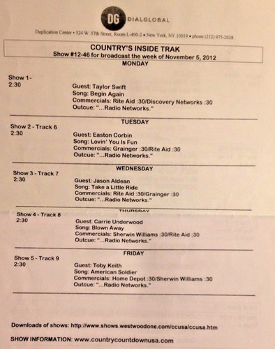 RADIO SHOW: CMT COUNTRY COUNTDOWN 11/10/12 CO HOST TOBY KEITH; TAYLOR SWIFT - Picture 5 of 5