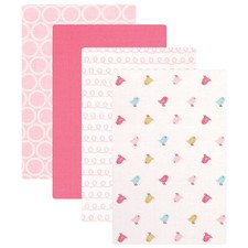 Luvable Friends Baby Girl Cotton Flannel Receiving Blankets, Birdies 4-Pack