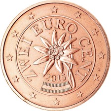 [#766433] Austria, 2 Euro Cent, 2015, MS(63), Copper Plated Steel