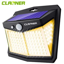 CLAONER 128 LED Solar Power Light PIR Motion Sensor Outdoor Garden Security Lamp