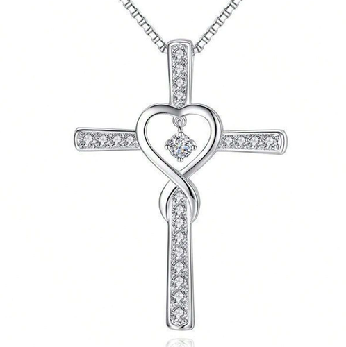 Womens Necklace Cross Pendant Silver Plated Stainless Steel Jewelry Gift New - Picture 5 of 5