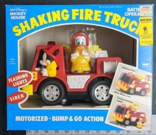 VINTAGE ILLCO DISNEY MICKEY MOUSE SHAKING FIRE TRUCK RARE Donald Duck New
