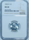 1943 D NGC MS68 Lincoln Wheat Steel Cent