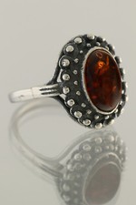 Glittering Cognac Color Genuine BALTIC AMBER Silver Ring 6.5 180703-12