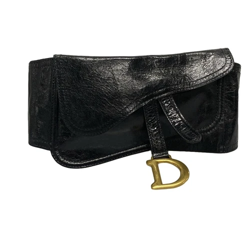 Authentique sacoche ceinture selle DIOR/ChristianDior B0049CNOH_M911 noir en peau d'agneau froissée