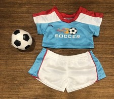 Build a Bear Sports Soccer Outfit Uniform Jersey White Blue Red Shorts 97  Ball